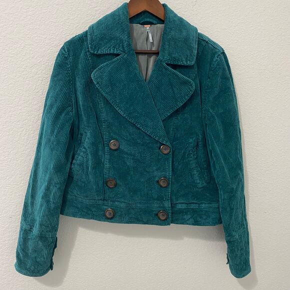 Free People Jackets & Blazers - FREE PEOPLE Women's Sz M Teal Green Corduroy Stretch Jacket Pockets $148